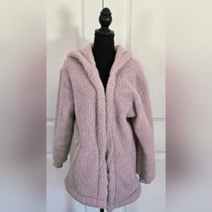 DEMOCRACY Oversized Open Front Hooded Sherpa Cardigan Violet Sz Sm